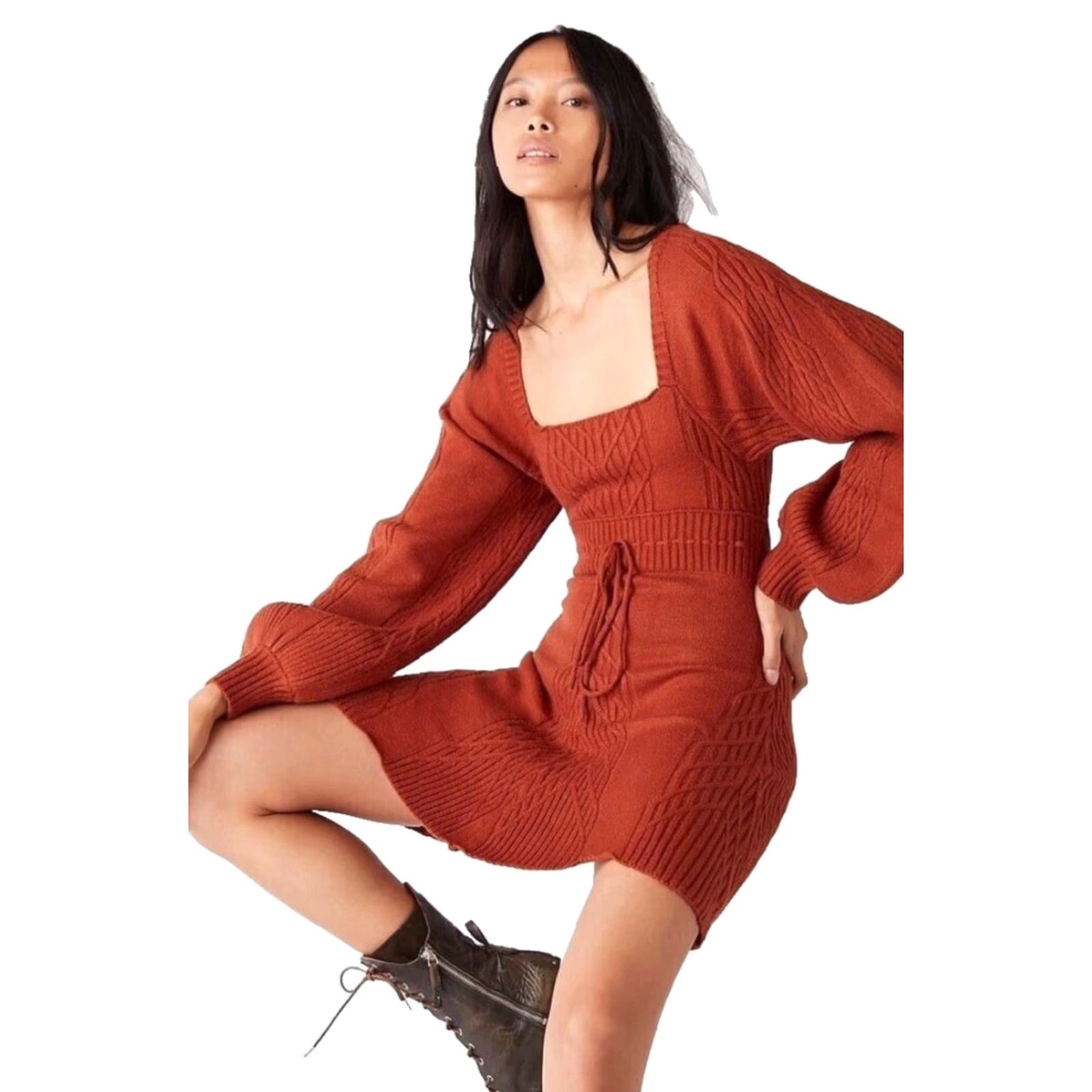 Free People Free People Women's Cinnamon Long Sleeve Square Neck Short Mini Dress XL Size XL / US 12-14 / IT 48-50 - 2 Thumbnail