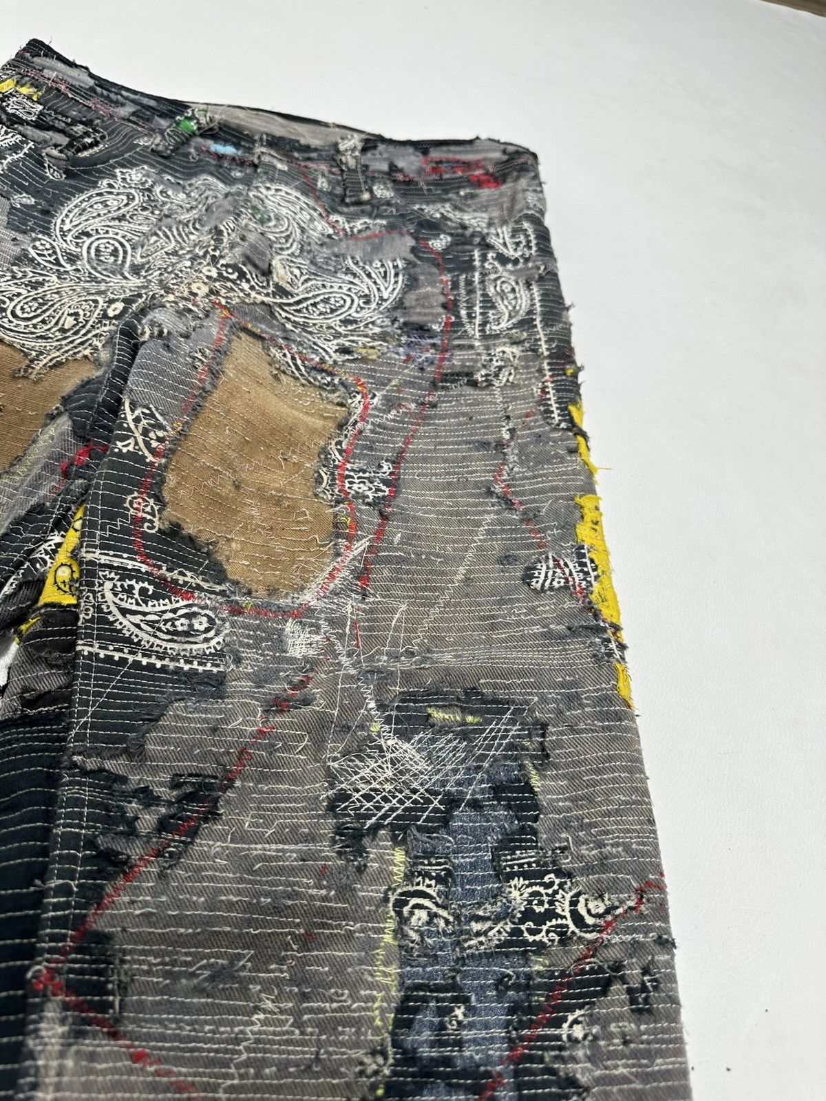 Handmade Custom Made Distressed Paisley Patchwork hemless Jeans pants Size US 30 / EU 46 - 5 Thumbnail
