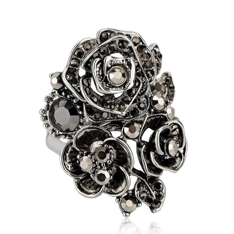 Designer 28mm Vintage Black Rose Ethnic Antique Silver Ring - Size 6 Size ONE SIZE - 3 Thumbnail