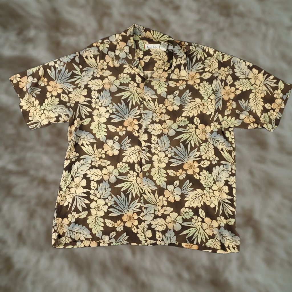 Vintage Burma Bibas Shirt Mens Large Brown Floral Silk Button-Up Short Sleeve Size US L / EU 52-54 / 3 - 1 Thumbnail