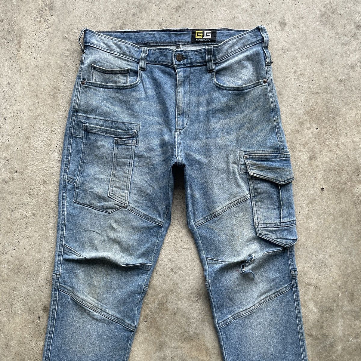 Japanese Brand Japanese Brand Double Knee Cargo Denim Workwear Pants Faded Size US 33 - 3 Thumbnail