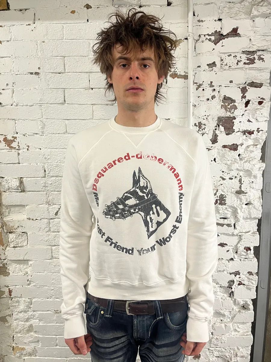 Dsquared2 AW2007 Dsquared2 Doberman Print White Crewneck Sweatshirt Size US M / EU 48-50 / 2 - 1 Thumbnail