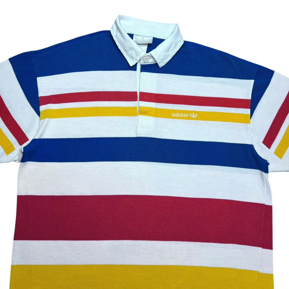 Adidas Vtg 1990s Adidas Striped Collar Polo Rugby Long Sleeve Shirt Size US L / EU 52-54 / 3 - 4 Thumbnail