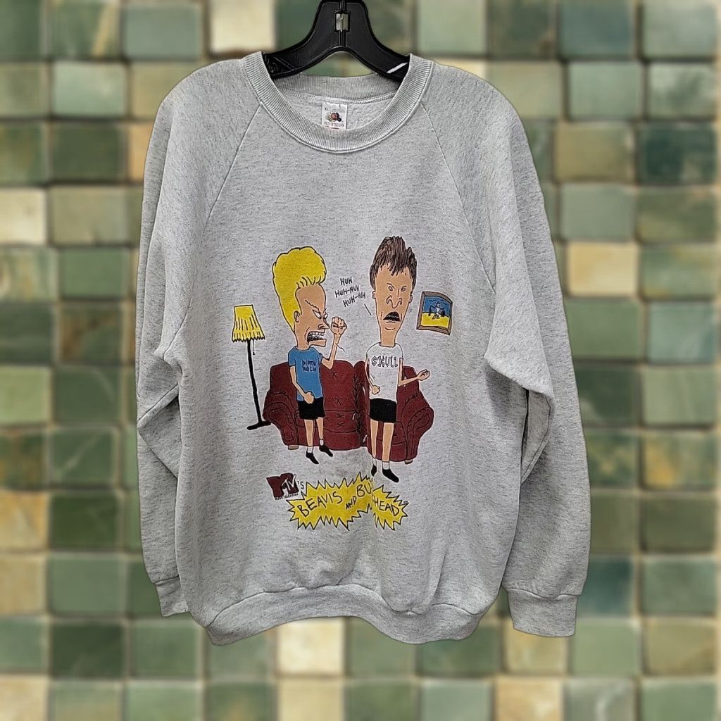 Fruit Of The Loom VINTAGE Beavis And Butthead Sweatshirt Mens XL MTV Cartoon Character Sweatshirt Graphic Tee Gray Cotton Blend Streetwear Mens XL Size US XL / EU 56 / 4 - 1 Thumbnail