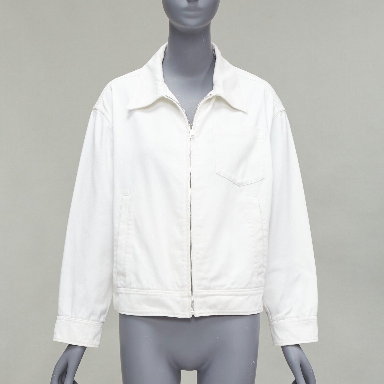 Prada PRADA 2021 white denim 3D logo back pocketed cropped zip up jacket M Size M / US 6-8 / IT 42-44 - 1 Thumbnail