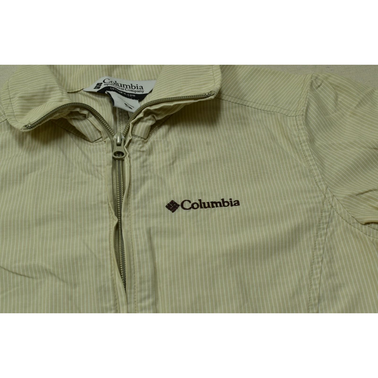 Vintage Columbia Jacket Beige Full Zip Womens M Cotton Blend Omni Shade Striped Basic Jacket Size M / US 6-8 / IT 42-44 - 6 Thumbnail