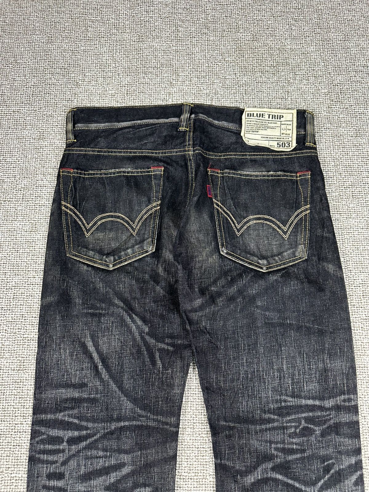 Edwin Vintage Edwin 503 Blue Trip Black Denim 33x34 D775 Size US 33 - 6 Thumbnail