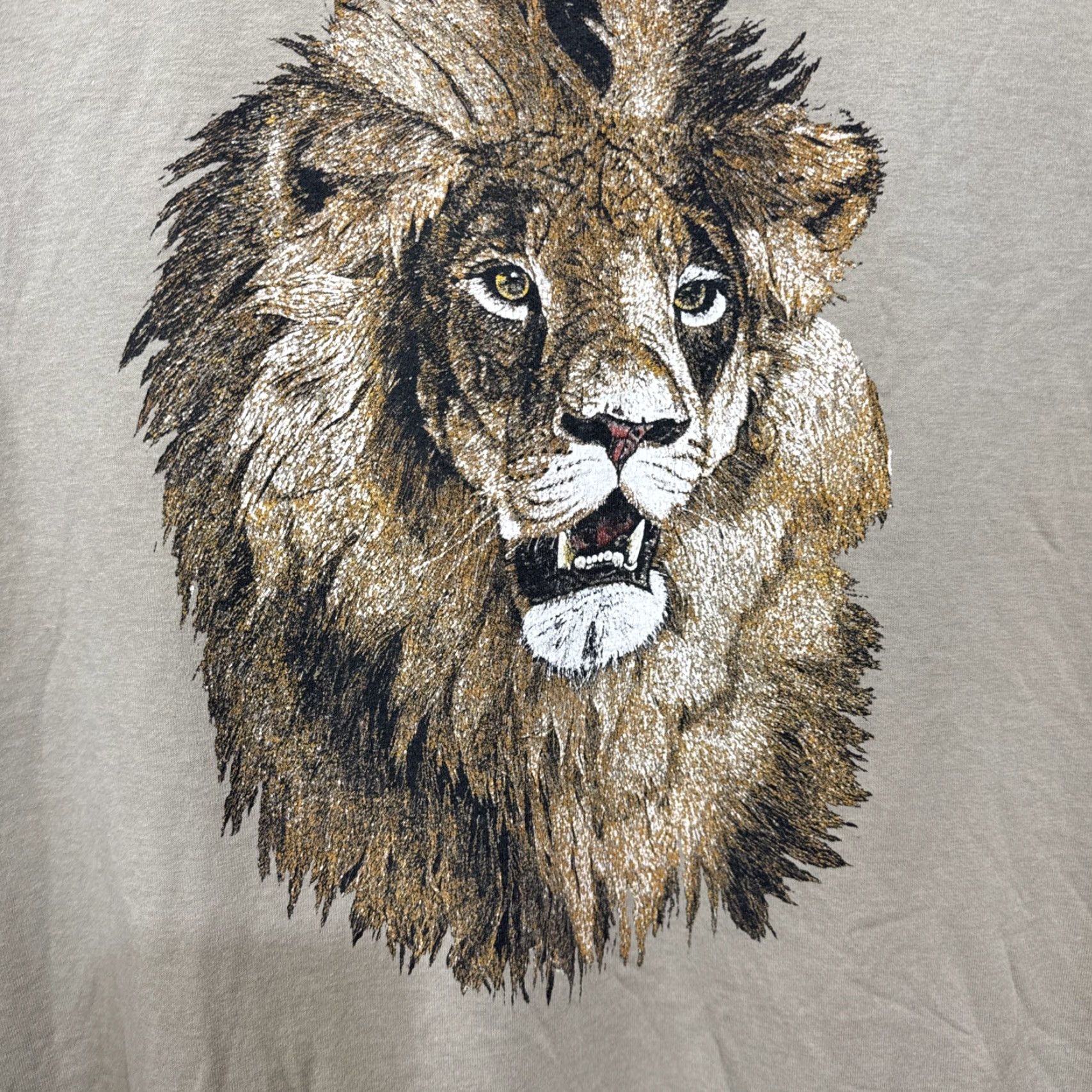 Jerzees VINTAGE JERZEES Big Face Lion 90s Graphic T Shirt USA Beige 3XL Men Shirt Size US XXL / EU 58 / 5 - 2 Thumbnail