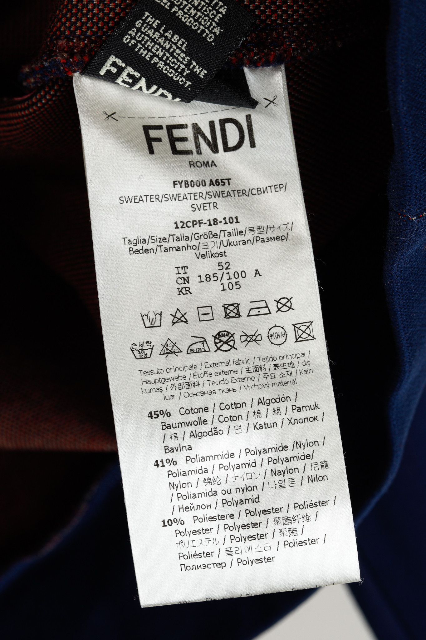 Fendi × Fila Fendi x Fila Navy Cotton-Blend Logo Stripe Pullover Hoodie Size US XL / EU 56 / 4 - 12 Thumbnail