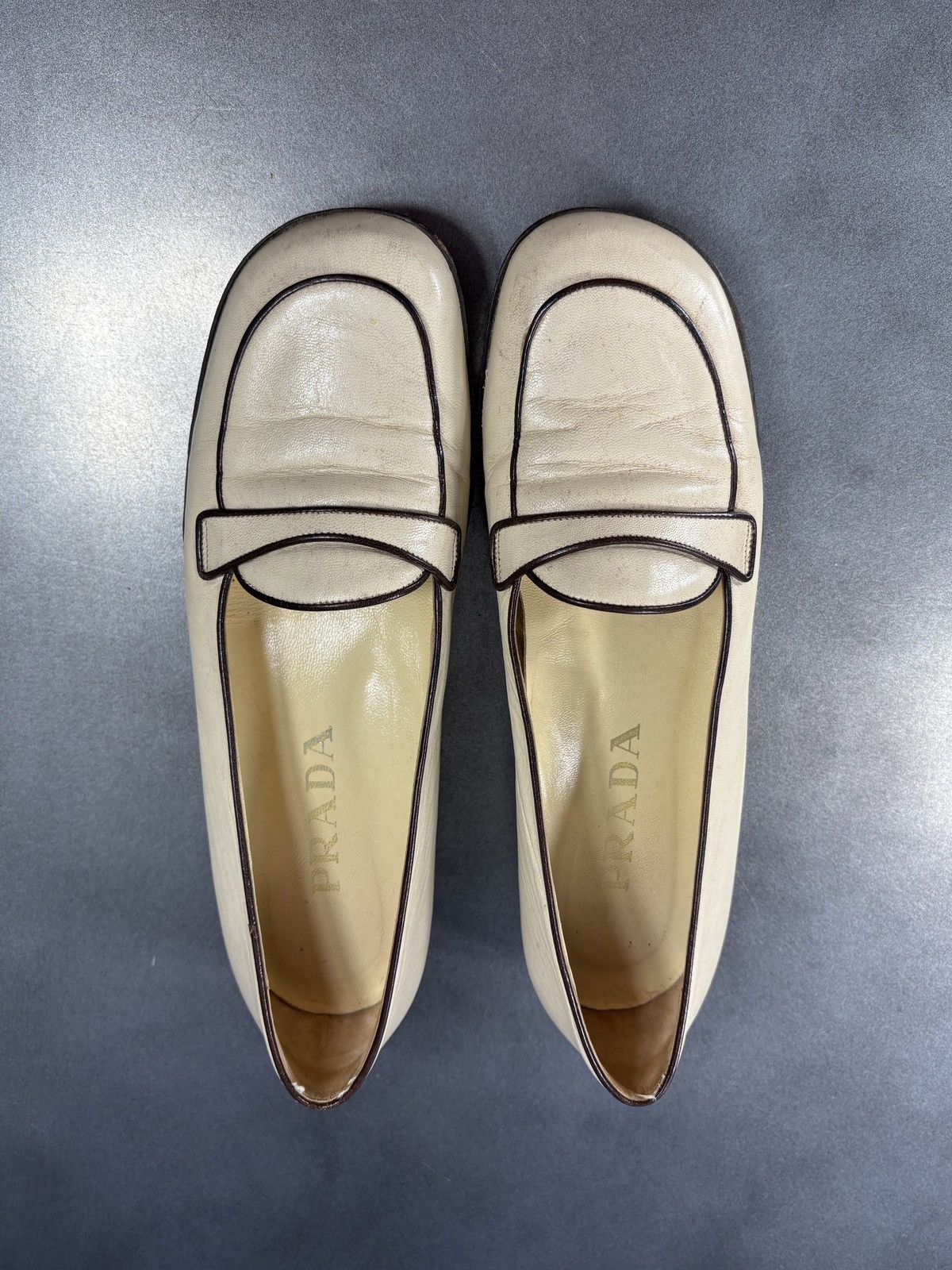 Prada Vintage Prada Loafers 1990s Leather Flats TwoTone Square Toe Size US 6.5 / IT 36.5 - 4 Thumbnail