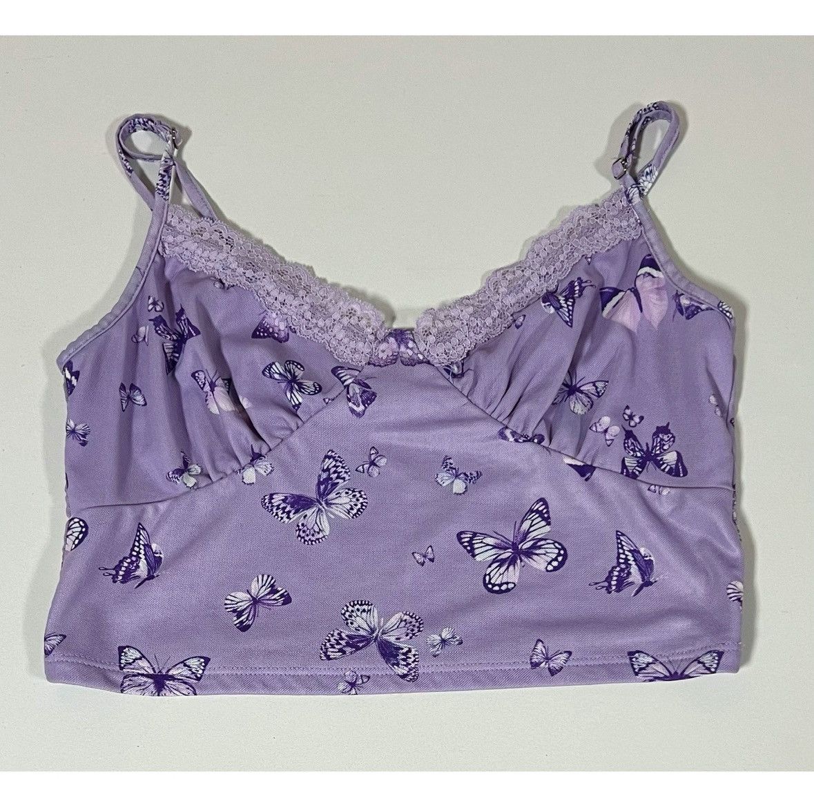 Vintage Purple Lace Butterfly Mesh Y2K Tank Crop Top Shirt Size L 💜✨ Size L / US 10 / IT 46 - 1 Thumbnail