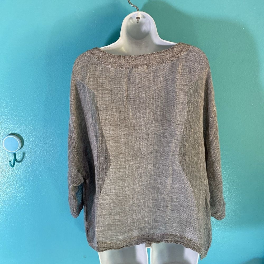 Eileen Fisher J Jill Pure Jill XS Linen Gray Oversized (50" Bust ) Top Sheer Woven 3/4 Sleeve Size S / US 4 / IT 40 - 11 Thumbnail