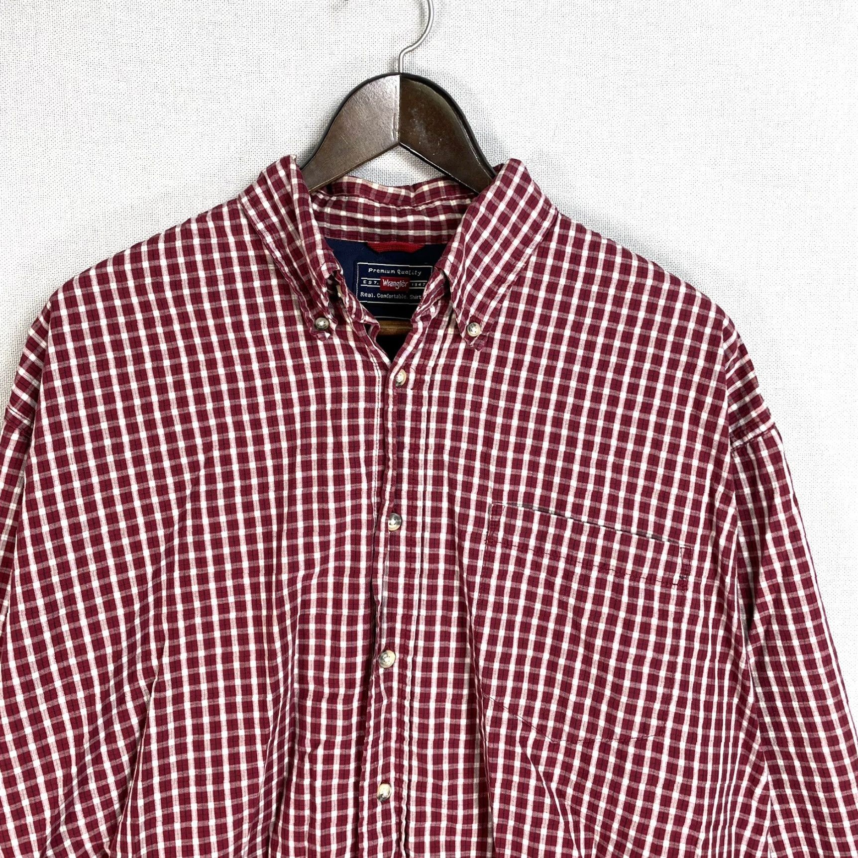 Wrangler Wrangler Shirt Mens L Red 100% Cotton Button-Up Long Sleeve Plaid Western Rockabilly Casual Vintage No Size US L / EU 52-54 / 3 - 2 Thumbnail