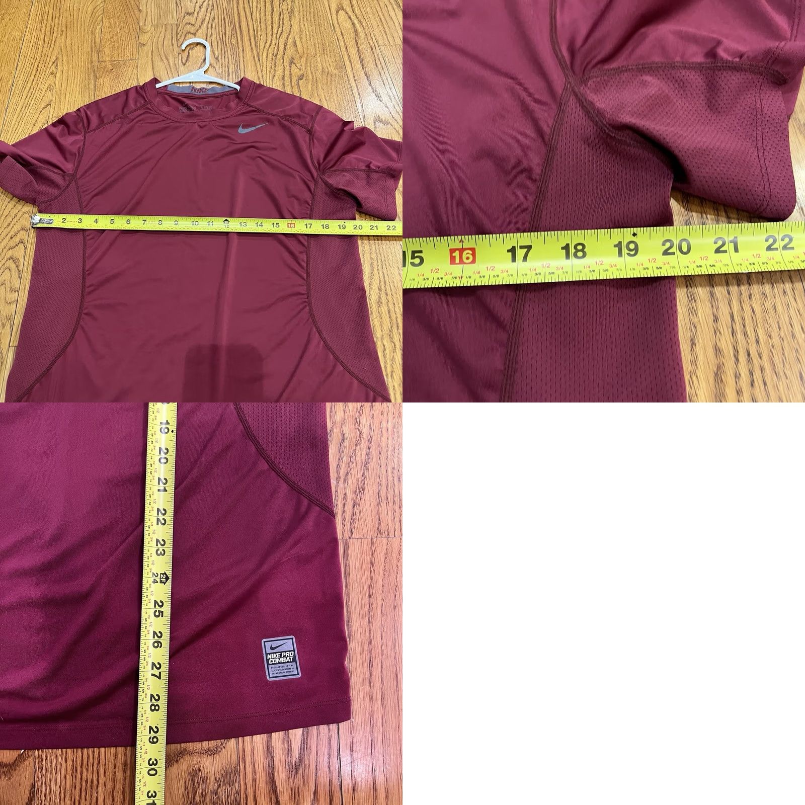 Nike Nike Pro Combat Dri-Fit Fitted Compression T-Shirt Men L Burgundy Red Nike Logo Crew Neck Short Sleeve Sports Activewear Size US L / EU 52-54 / 3 - 8 Thumbnail