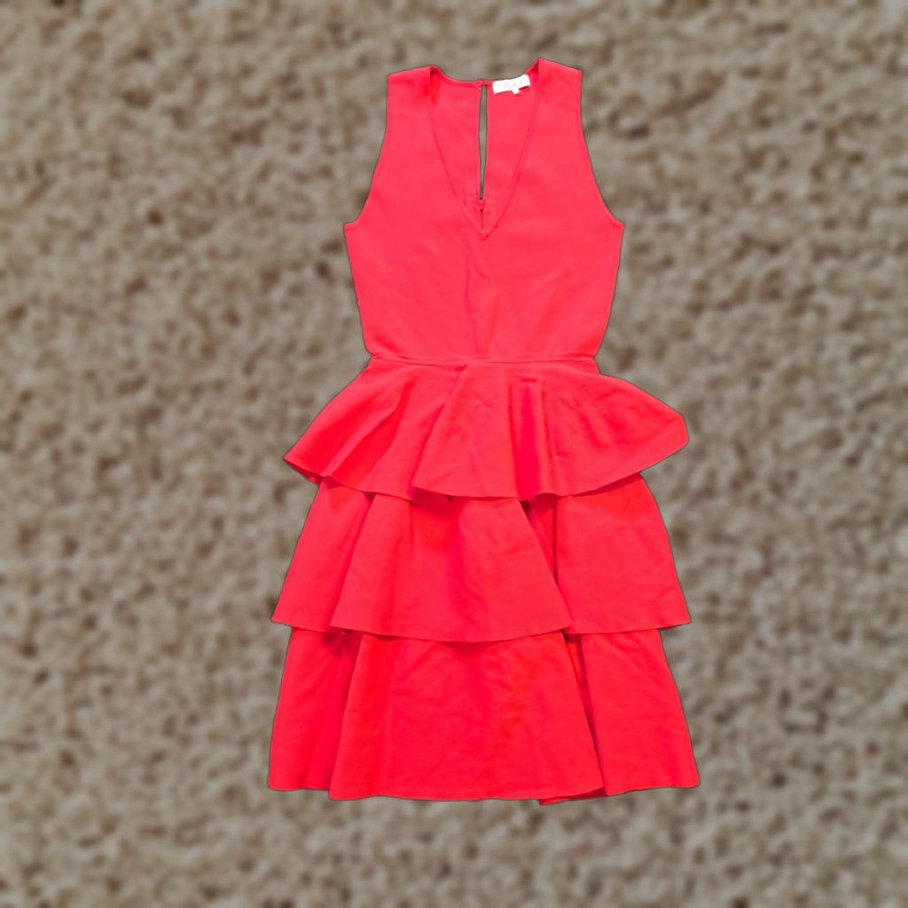 Parker Parker Dress Womens XS Red Bermuda Knit Ruffle Sleeveless Stretch Cocktail V-Neck Party Dress Size XS / US 0-2 / IT 36-38 - 1 Thumbnail