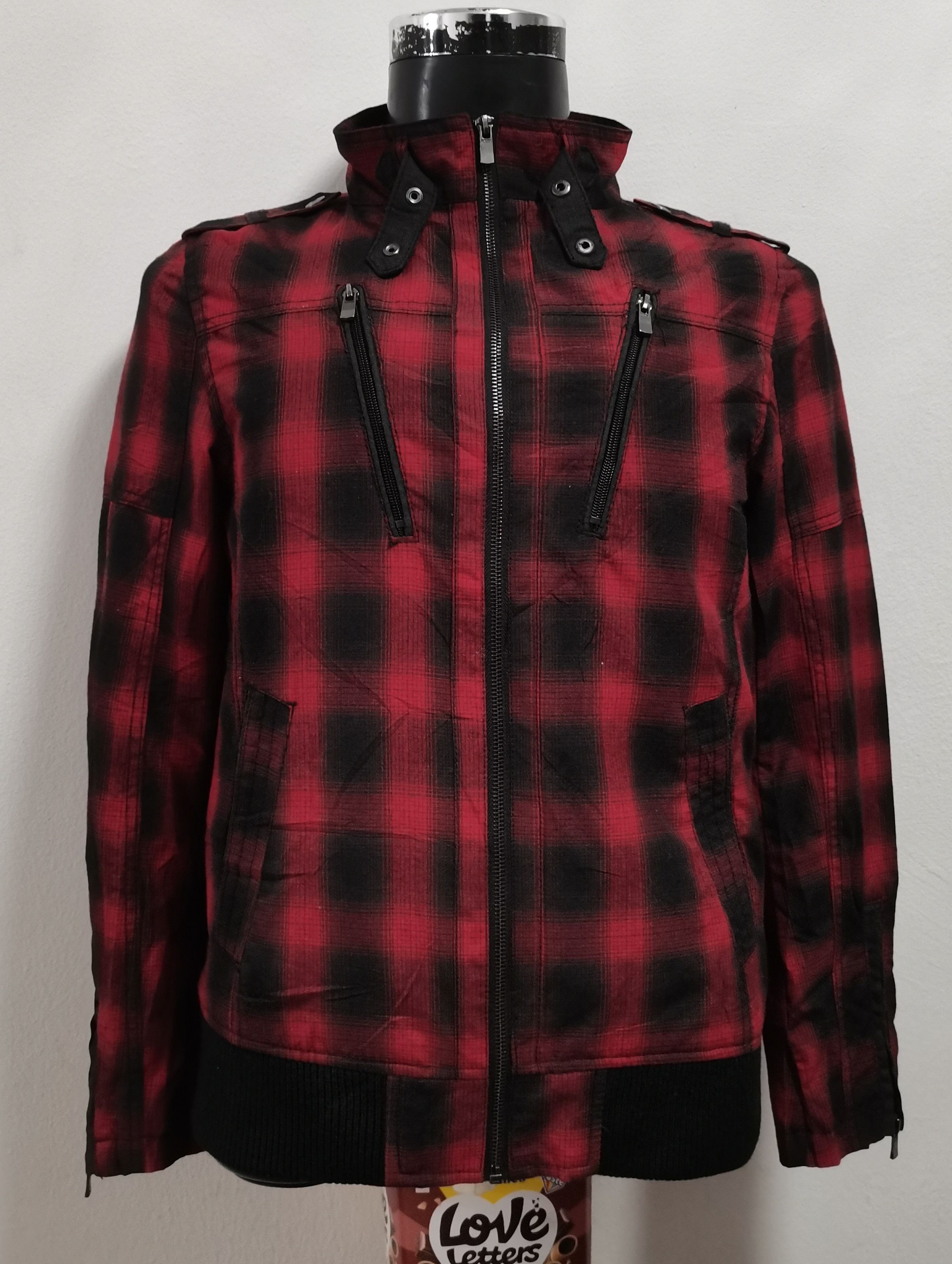 image of Avant Garde x If Six Was Nine Bareback Realdress Tartan Punk Inspired Jacket in Black/Red (Size Med
