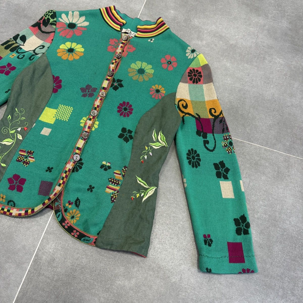 Vintage Ivko Handwritten Emotion Emerald Linen Sweater Cardigan Size XS / US 0-2 / IT 36-38 - 5 Thumbnail
