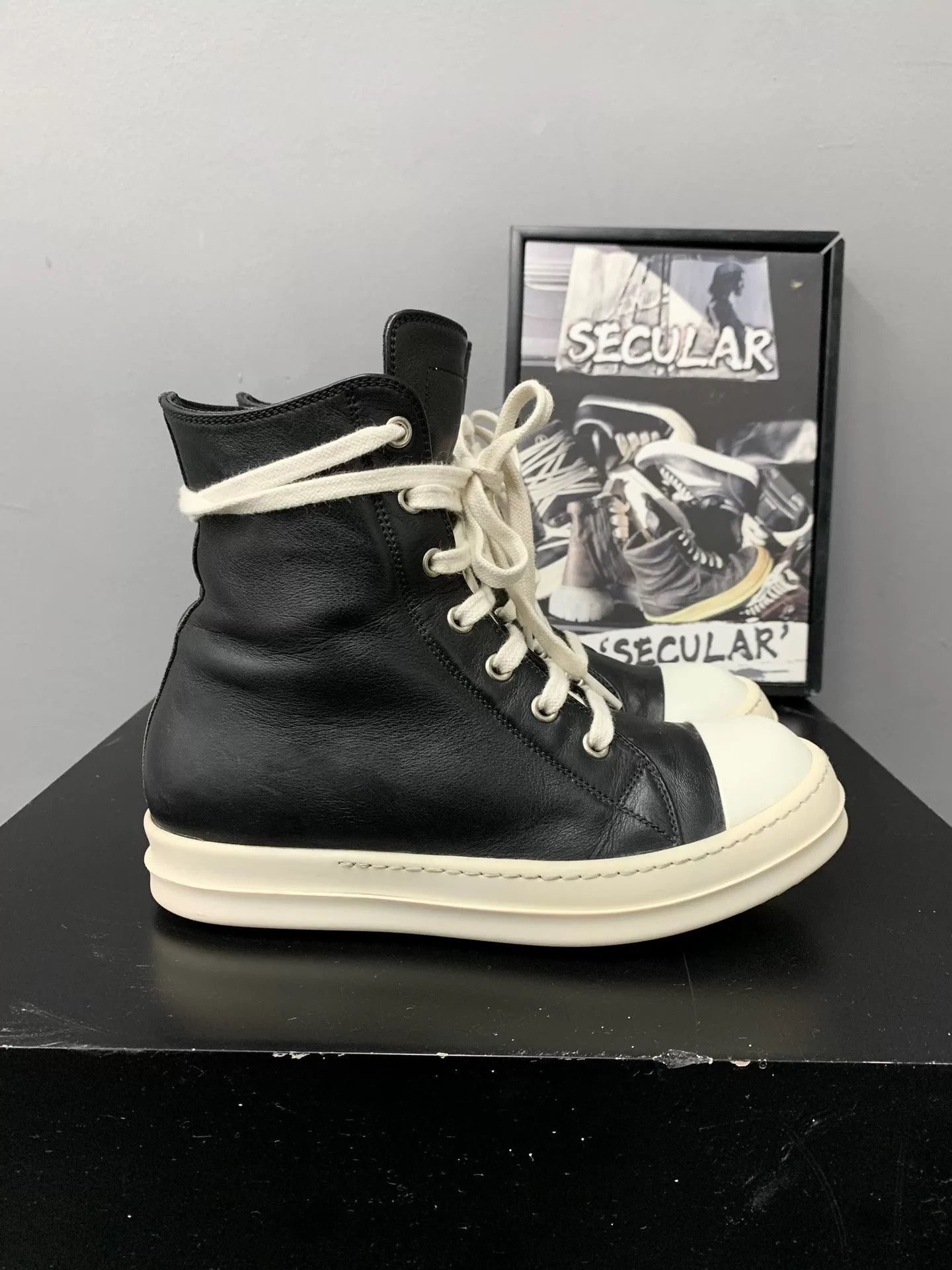 Rick Owens rick owens black and white high-top sneakers Size US 5.5 / EU 38 - 1 Thumbnail