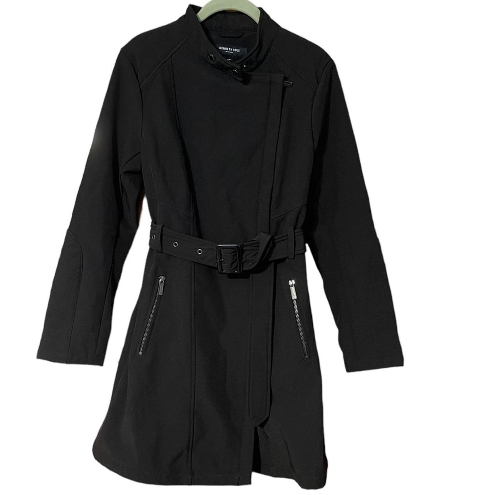 image of Kenneth Cole New York Zip Front Trench Coat And Belt Sm NWT in Black, Women's (Size Small)