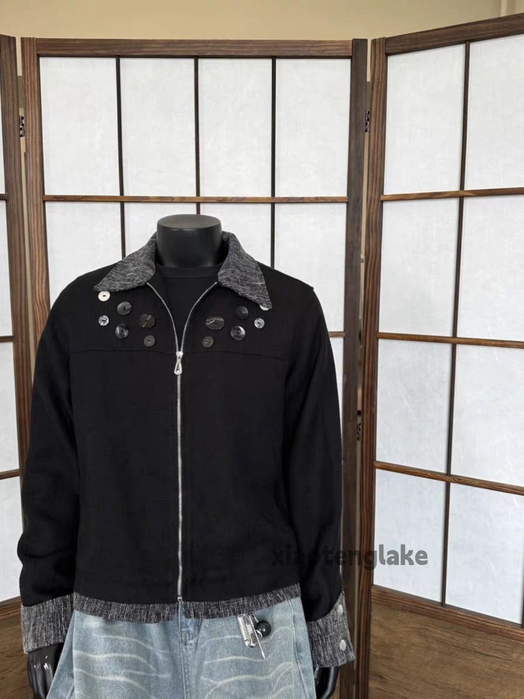 Utility punk yuppie patchwork button cleanfit jacket