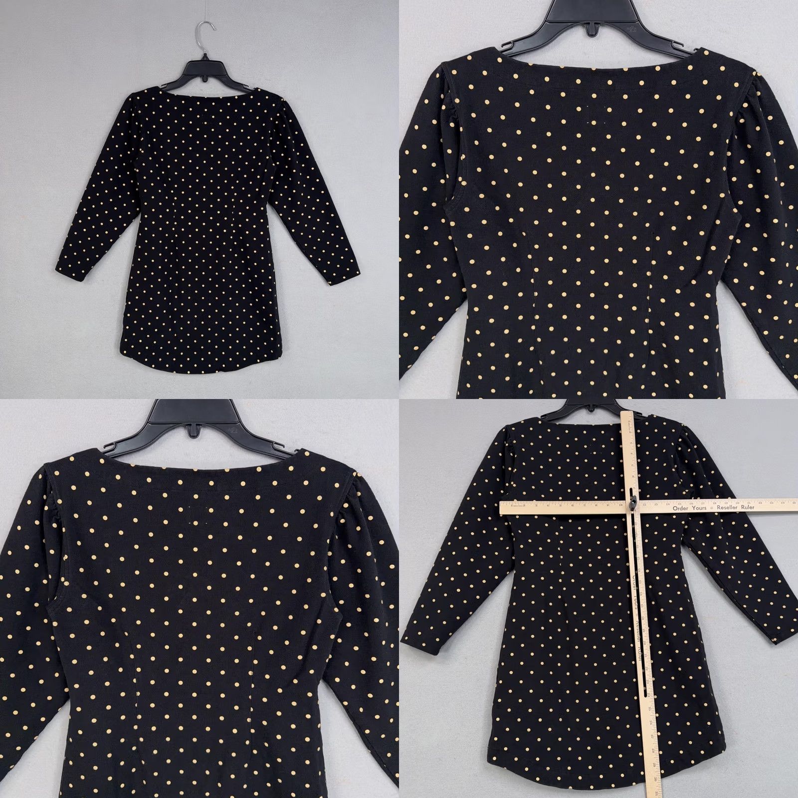Rebecca Taylor La Vie Rebecca Taylor Dress Womens XS Black Polka Dot Mini Office/Work Retro Long Sleeve Puff Boat Neck Pullover Size XS / US 0-2 / IT 36-38 - 8 Thumbnail