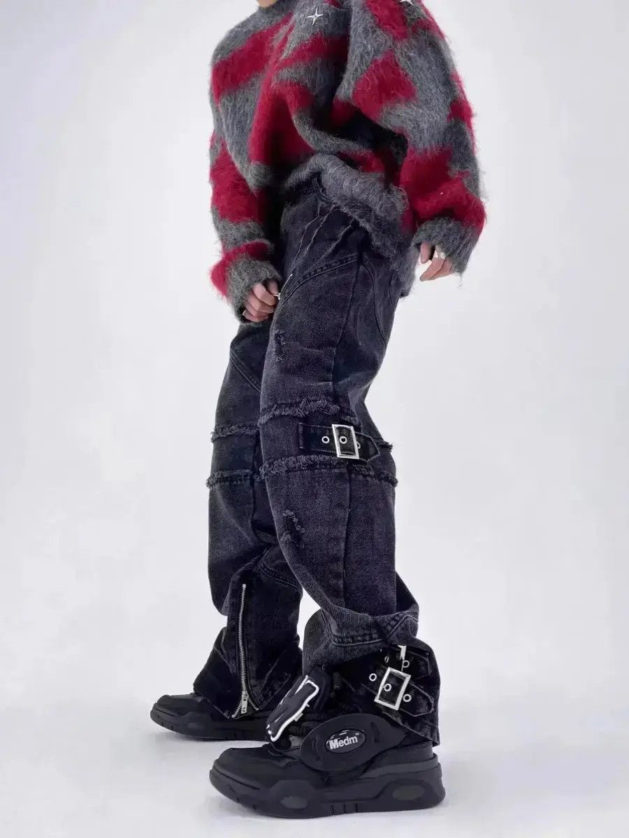 Japanese Brand Retro punk zipper loose patchwork jeans Size US 32 / EU 48 - 1 Thumbnail