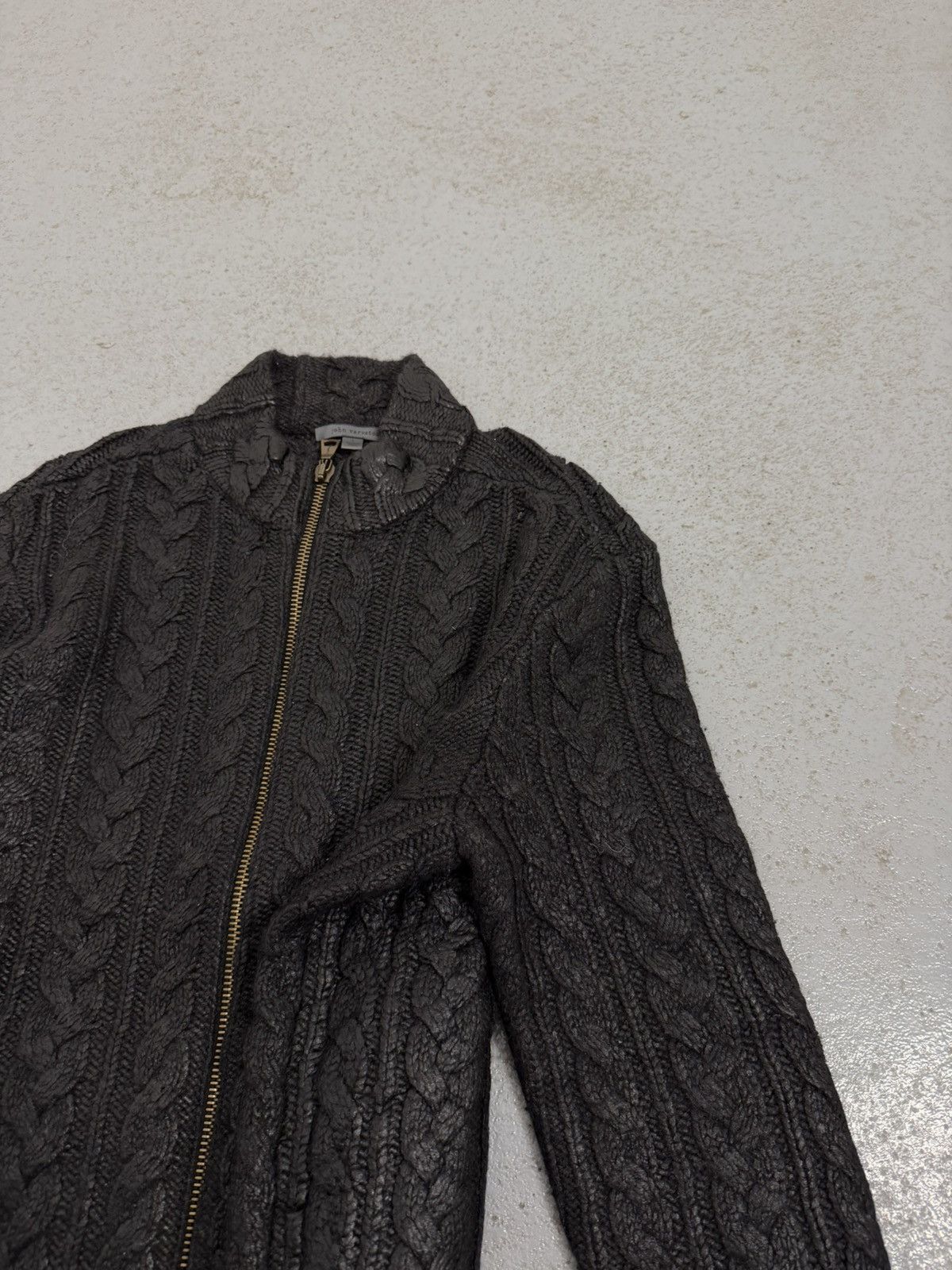 John Varvatos John Varvatos Fall 2015 Runway Foil Cable Knit Zip Sweater Size US L / EU 52-54 / 3 - 7 Thumbnail