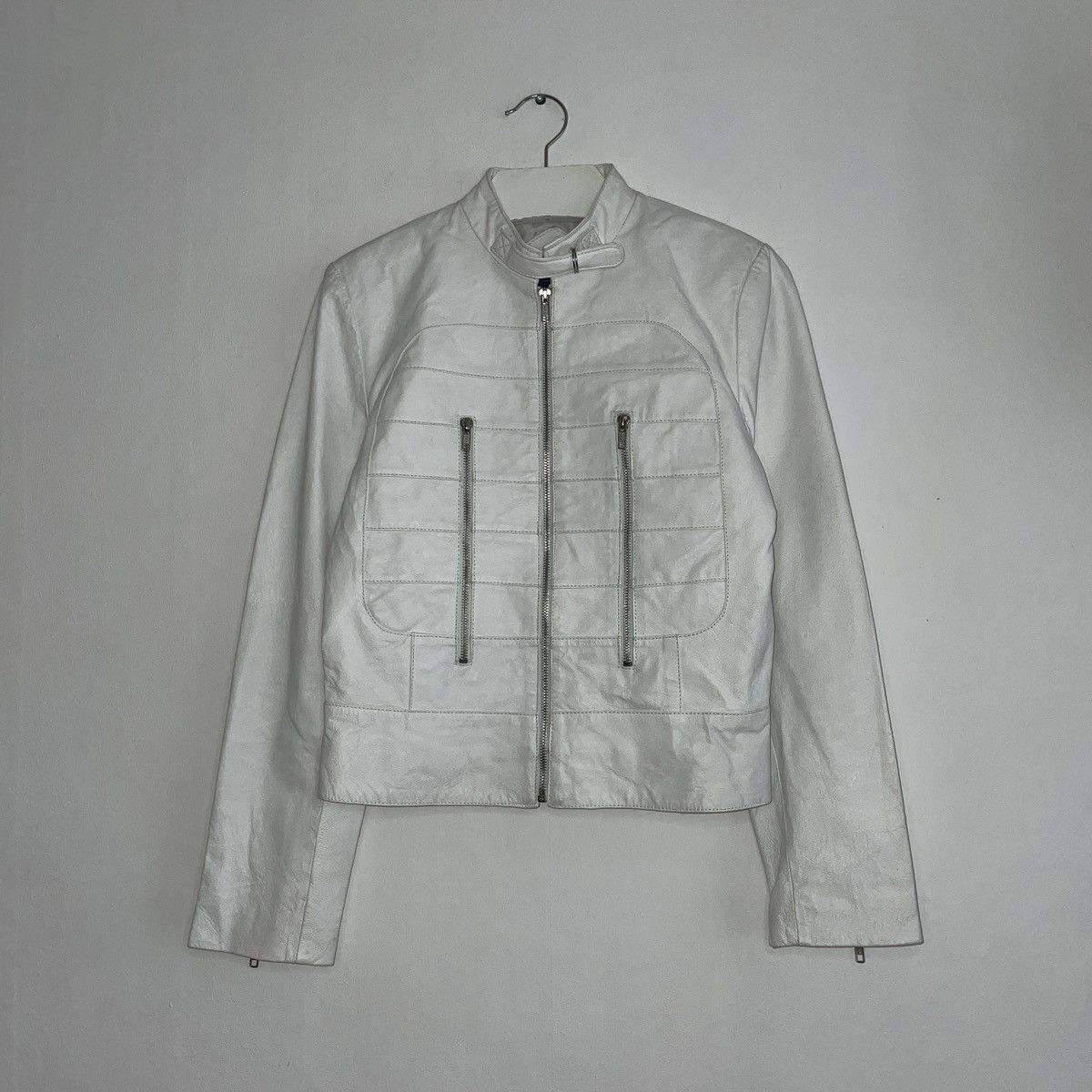 Vintage Vintage White Zip Leather Jacket Size S / US 4 / IT 40 - 2 Thumbnail