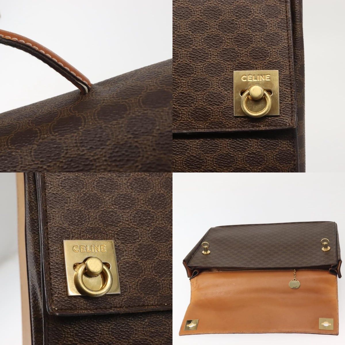 Celine CELINE Macadam Canvas Hand Bag Pvc Leather Brown Gold Size ONE SIZE - 11 Thumbnail