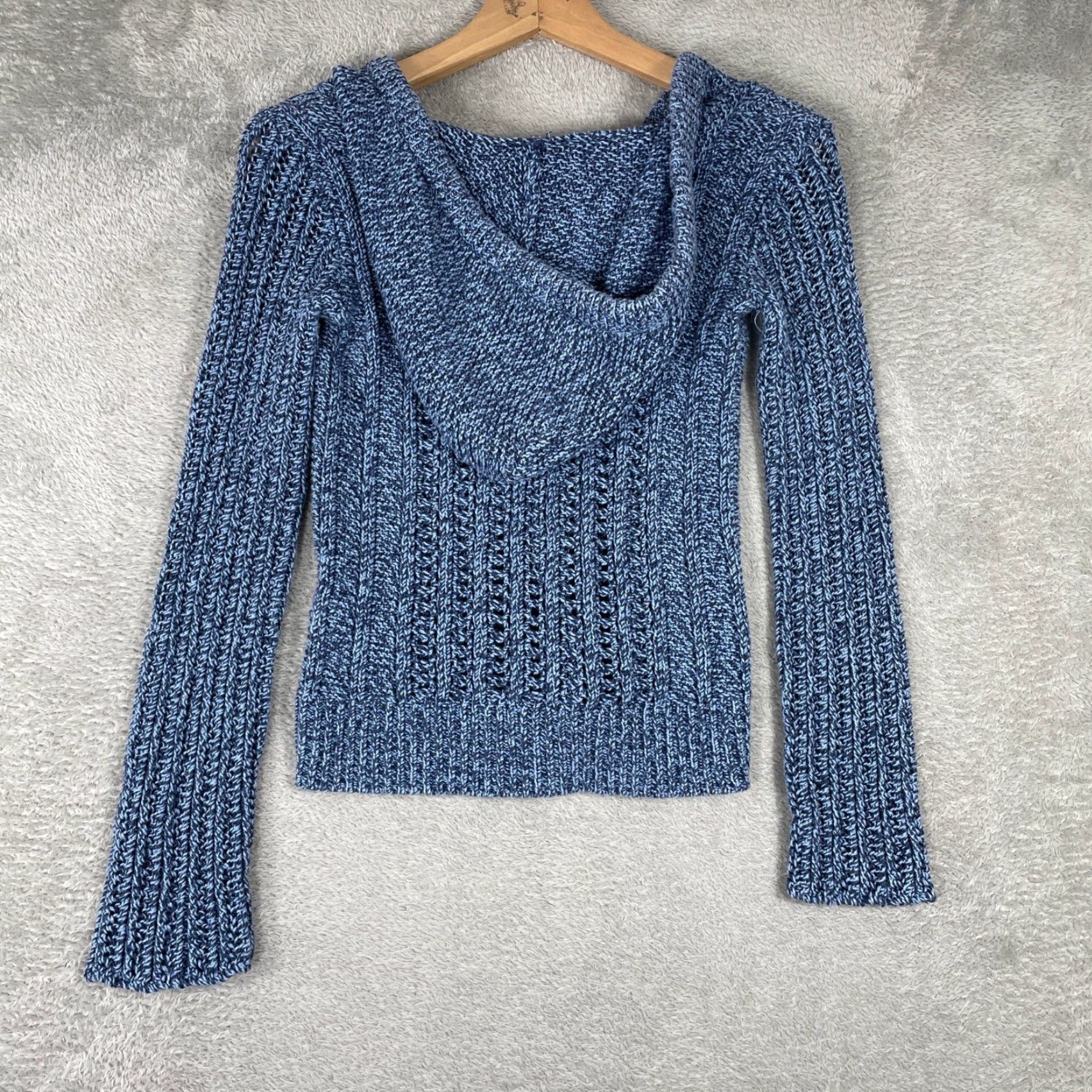 American Eagle Outfitters VINTAGE American Eagle Hoodie Sweater Womens XS Blue Marled Knit Hooded Y2K Bella Swan Size XS / US 0-2 / IT 36-38 - 6 Thumbnail