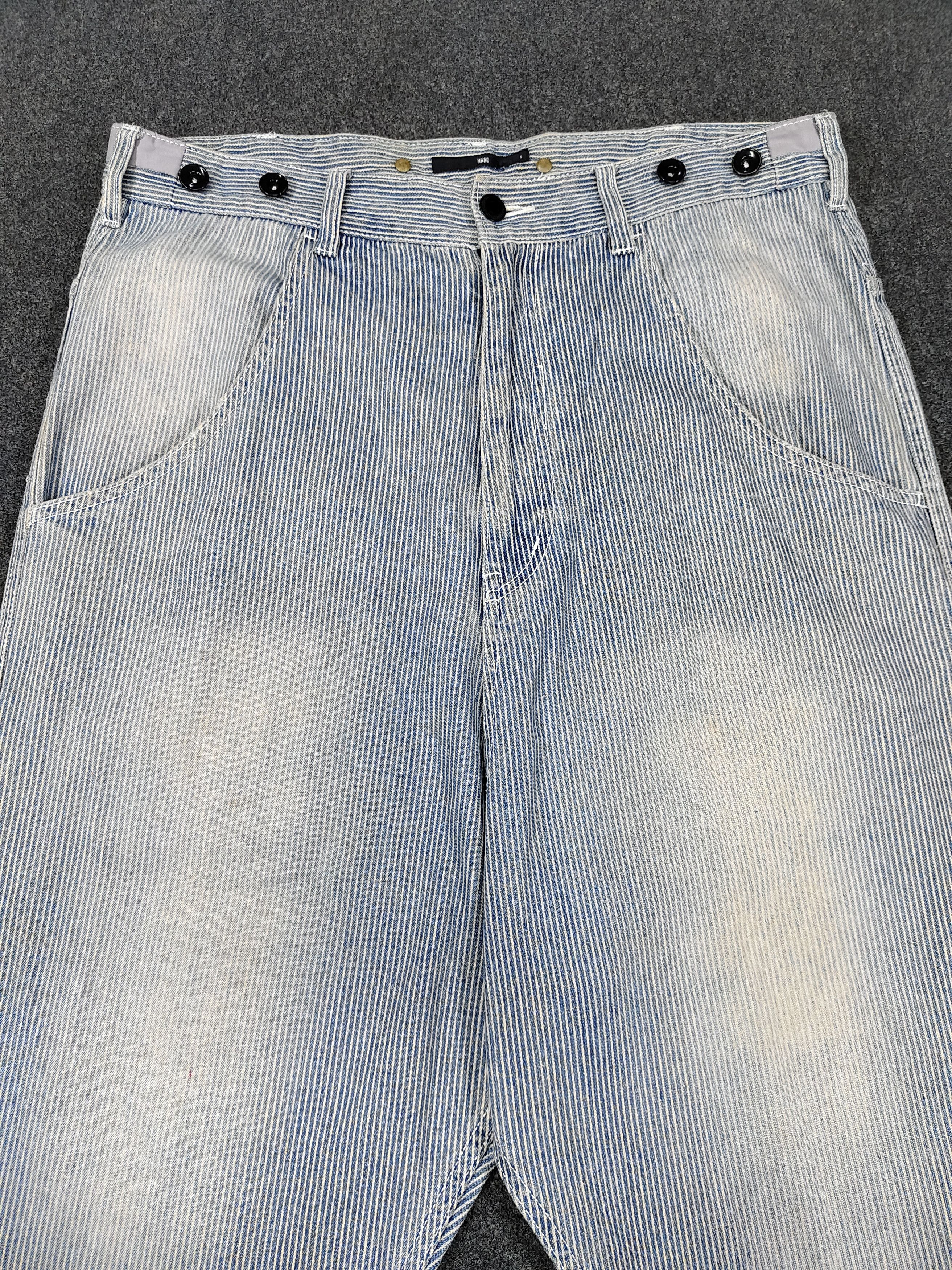 HARE HARE- Drop Crotch Engineer Hickory Stripe Denim Work Shorts Size US 34 / EU 50 - 2 Thumbnail