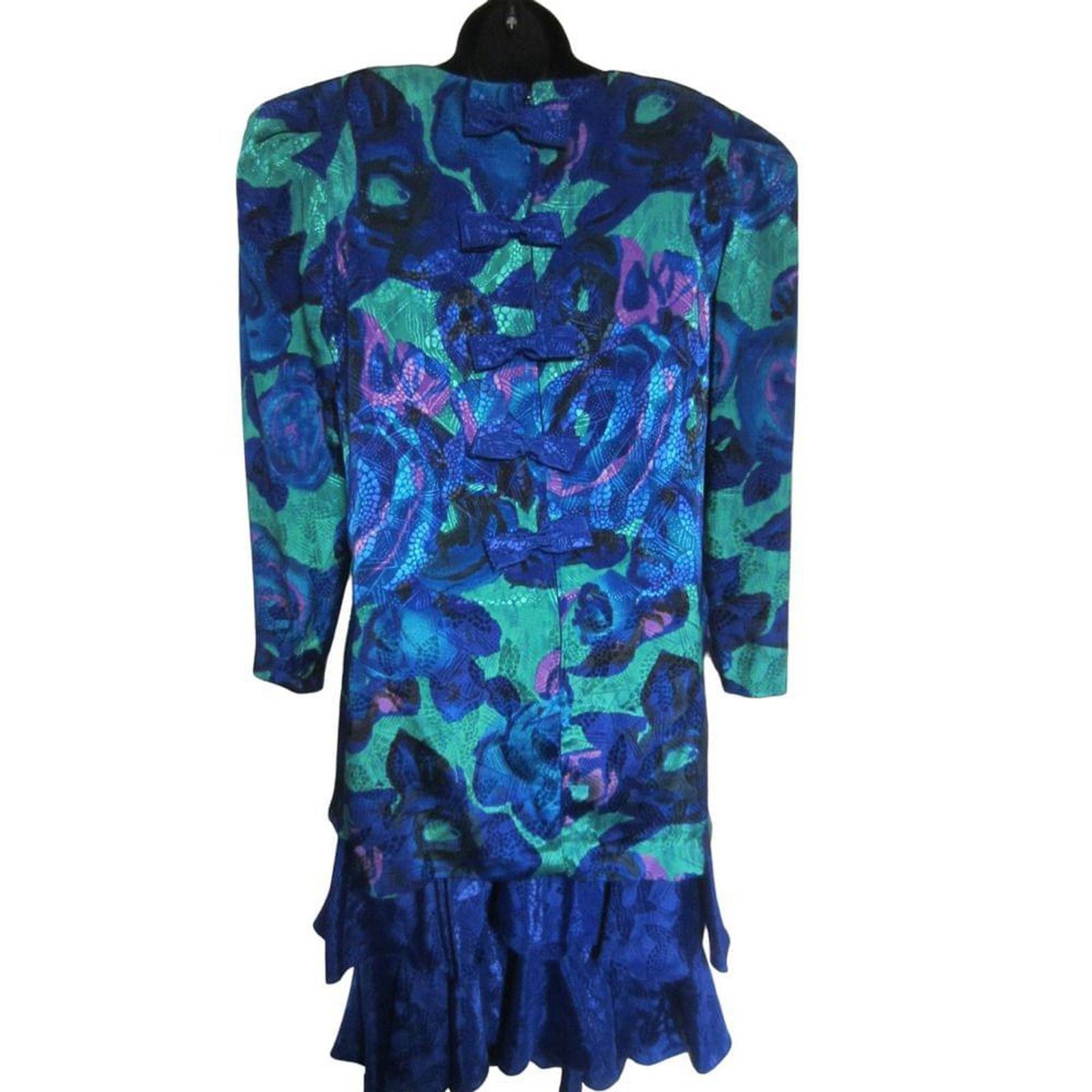 Vintage Vintage 80s Metallic Floral Party Dress Blue Green 8 Size M / US 6-8 / IT 42-44 - 8 Thumbnail