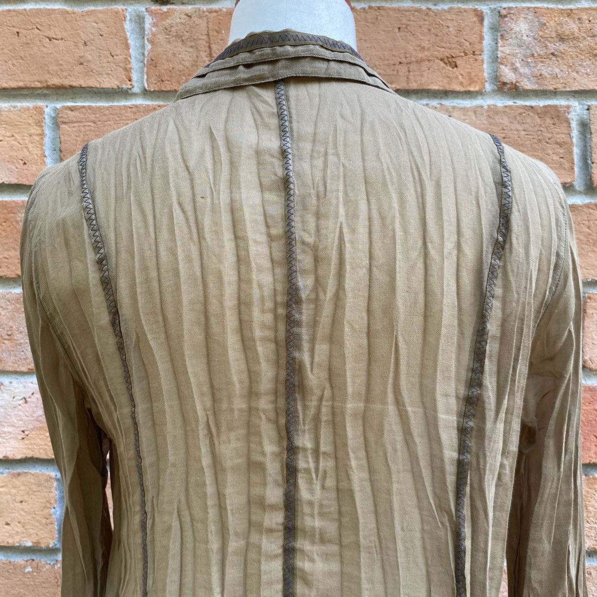 Japanese Brand Hiroko BIS Camel Beige Crinkle Button-Up Blouse Size L / US 10 / IT 46 - 18 Thumbnail