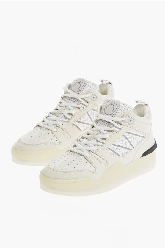 image of Moncler Checkered Print Pivot Mid-Top Sneakers in White, Men's (Size 6)