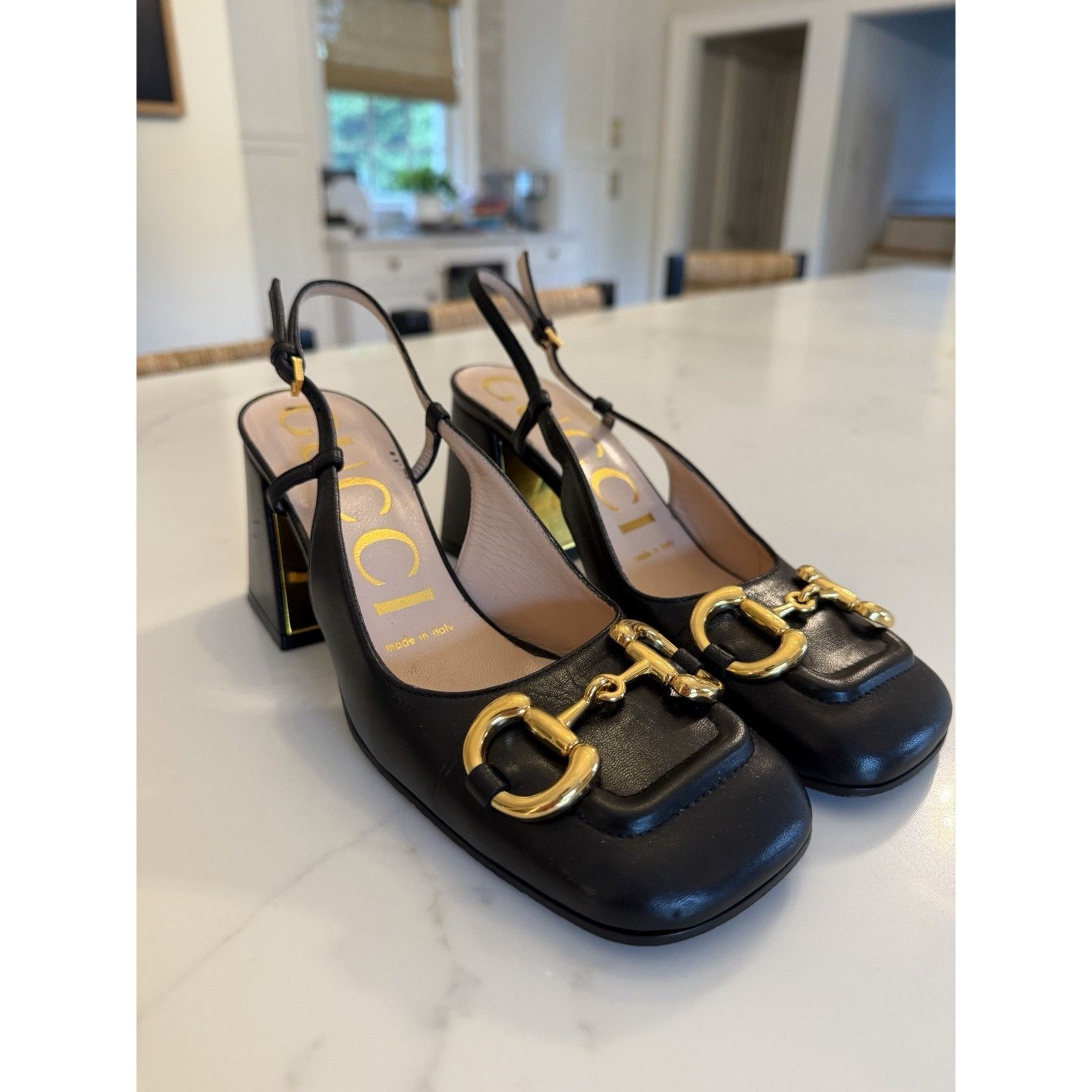Gucci GUCCI Baby Horsebit Slingback Leather Pump Black EU 35 1/2 Size US 5.5 / IT 35.5 - 1 Thumbnail