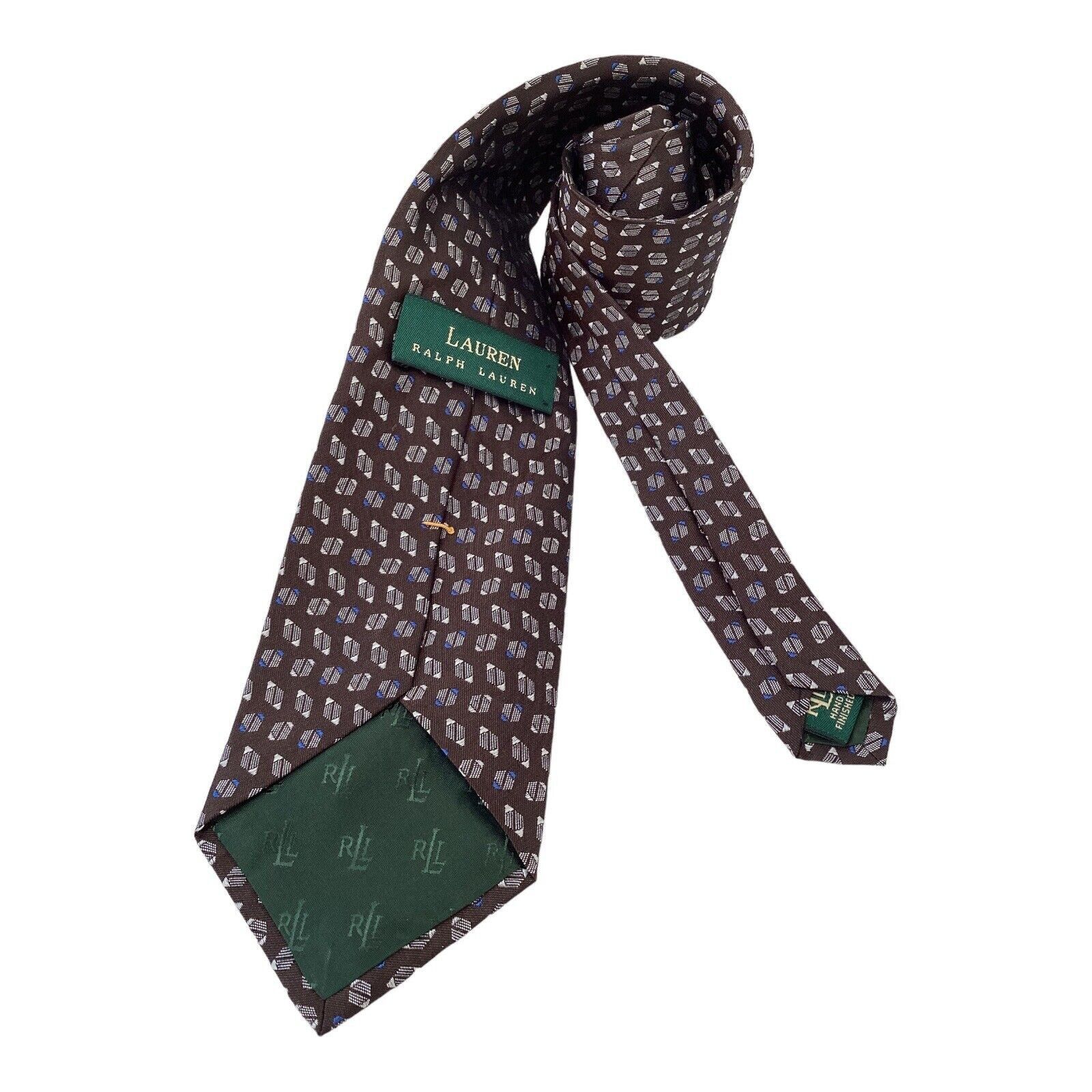 Ralph Lauren LAUREN RALPH LAUREN Brown Geometric Luxury Silk Tie Made In Size ONE SIZE - 2 Thumbnail