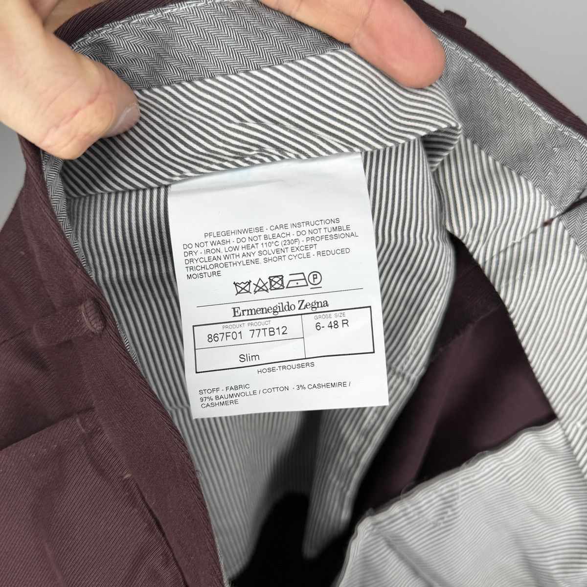 Ermenegildo Zegna Ermenegildo Zegna Burgundy Chino Premium Cotton Pants Size US 33 - 8 Thumbnail