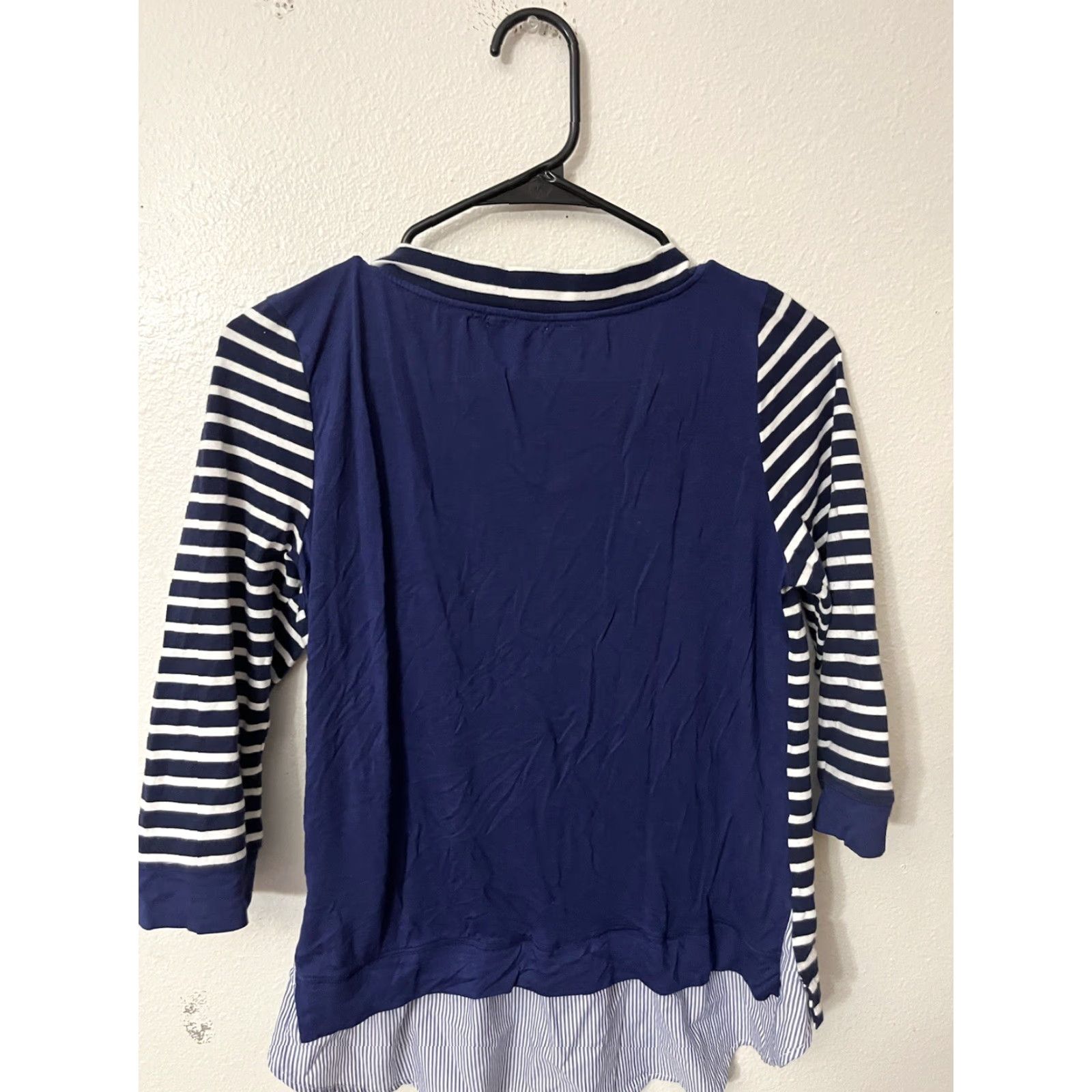 Vintage VINTAGE Little Yellow Button Blouse Blue Lagenlook Tunic 3/4 Sleeve Top Sz M Striped Size M / US 6-8 / IT 42-44 - 2 Thumbnail