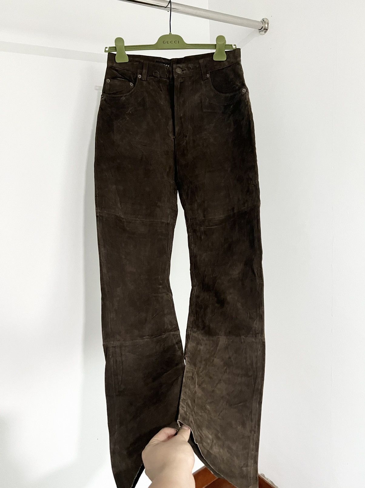 image of Gucci x Tom Ford Leather Pants Tom Ford Era in Dark Brown, Men's (Size 30)