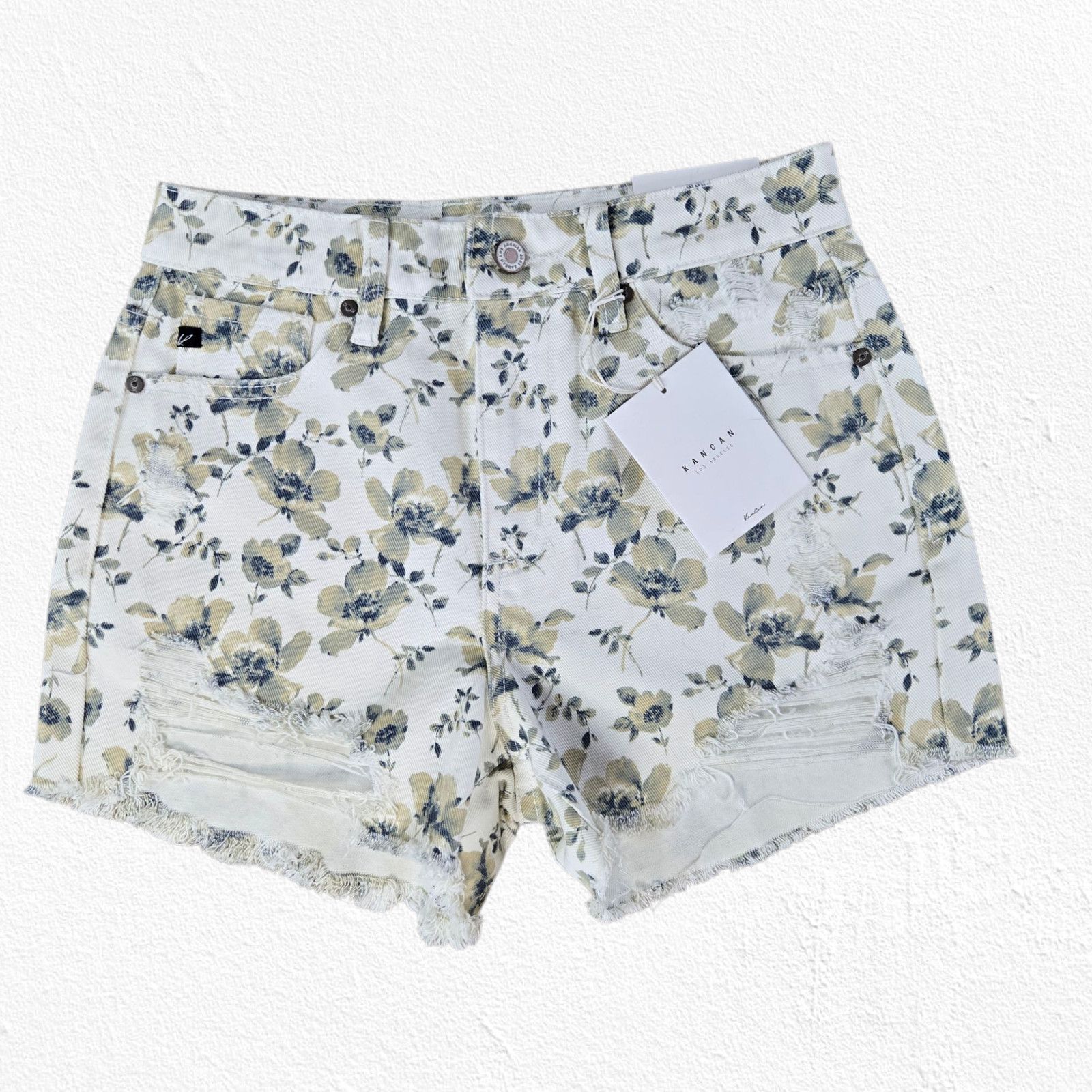 Other White Floral High Rise Distressed Denim Shorts Size Small Size 26" / US 2 / IT 38 - 2 Thumbnail