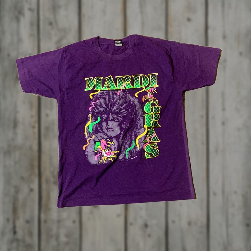 Fruit Of The Loom VINTAGE Mardi Gras New Orleans Fruit of the Loom T Shirt Purple Adult Large 90s Mens Size US L / EU 52-54 / 3 - 1 Thumbnail