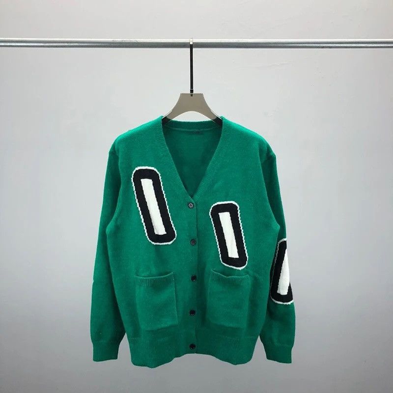 image of Coloured Cable Knit Sweater Harajuku Knitted Sweater Cardigan in Green, Men's (Size 2XL)