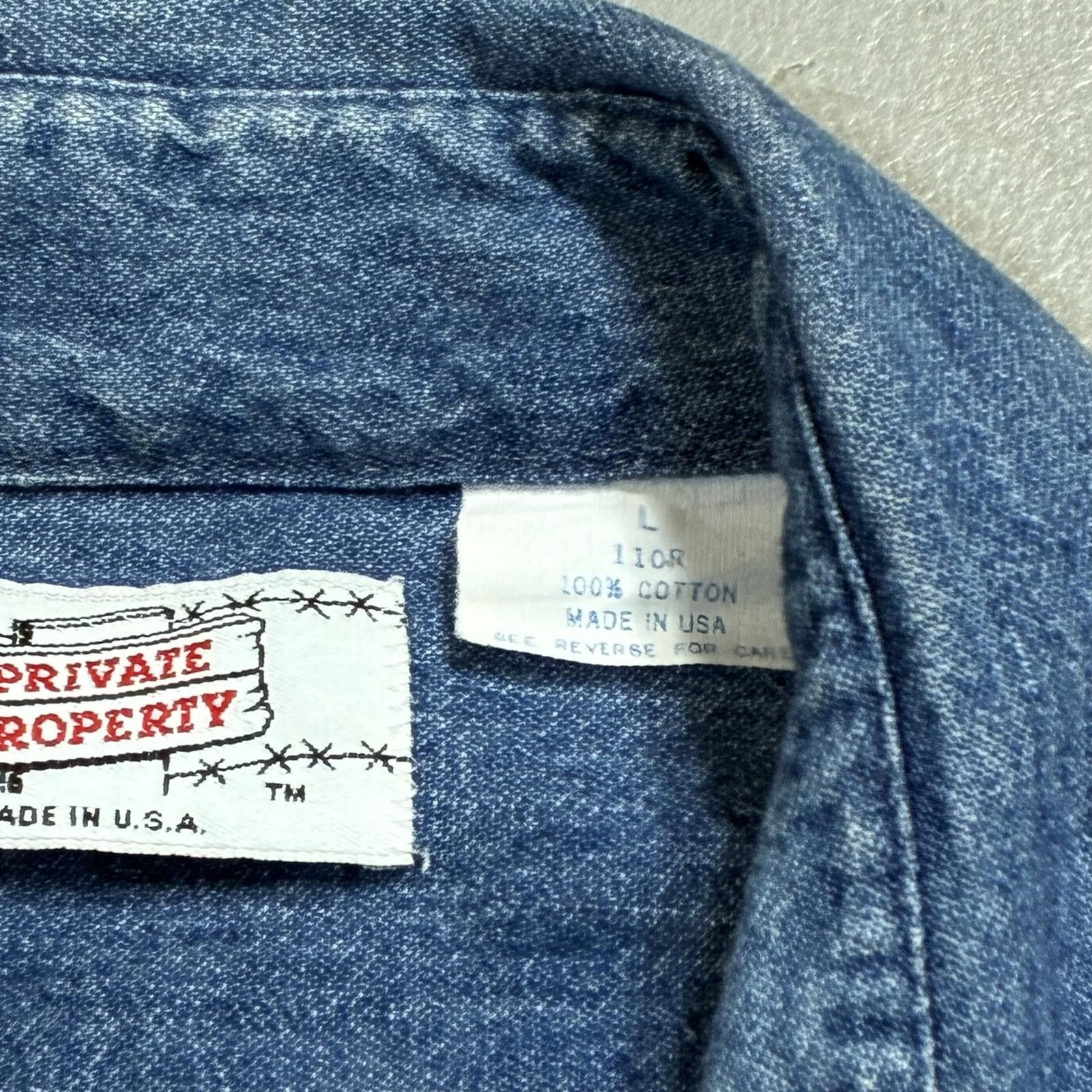 Other Vintage 80s Private Property Oversized Denim Work Shirt USA Size US L / EU 52-54 / 3 - 3 Thumbnail