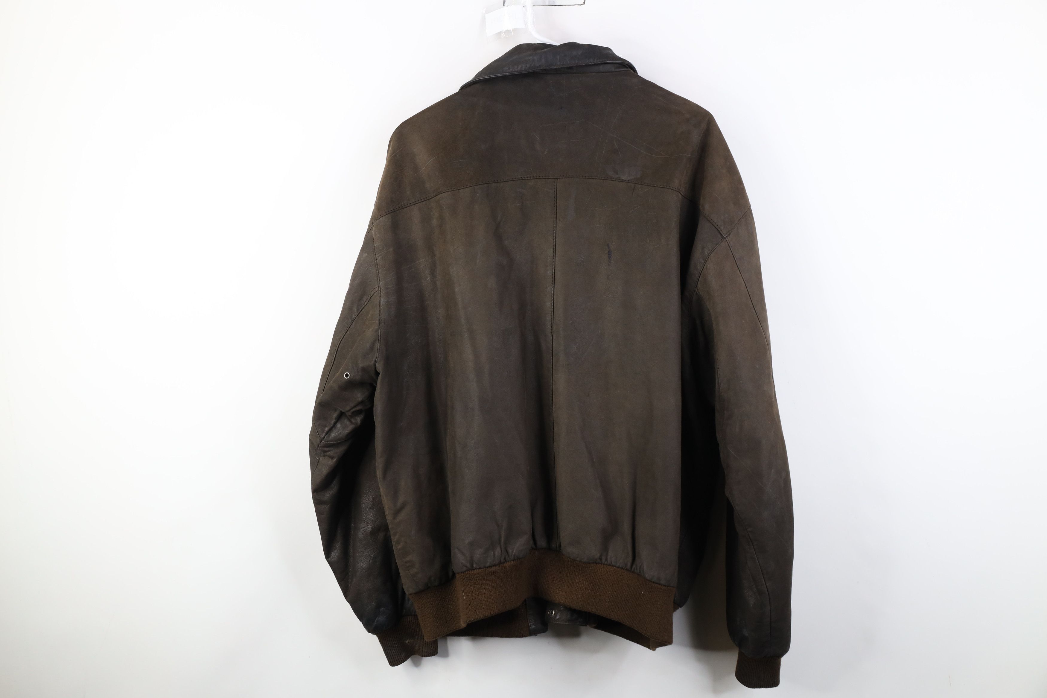 Vintage Vintage 90s Streetwear Leather Flight Bomber Jacket Brown Size US XL / EU 56 / 4 - 15 Thumbnail