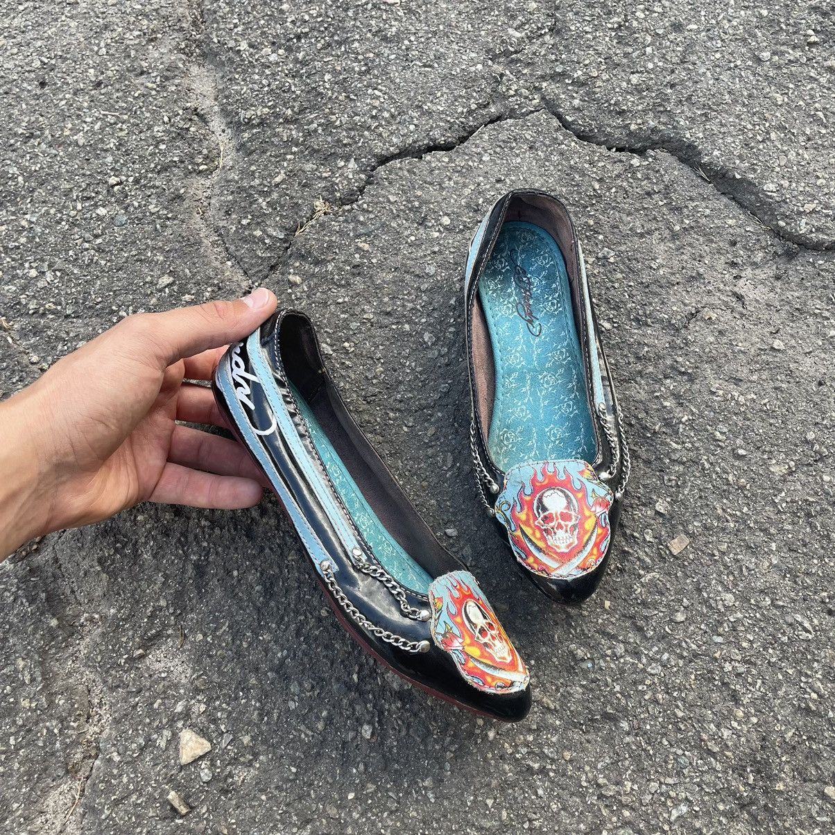 Ed Hardy × If Six Was Nine Ed hardy 90s fire scull bones chrome SHOES BALLET platforms Size US 5 / IT 35 - 1 Thumbnail