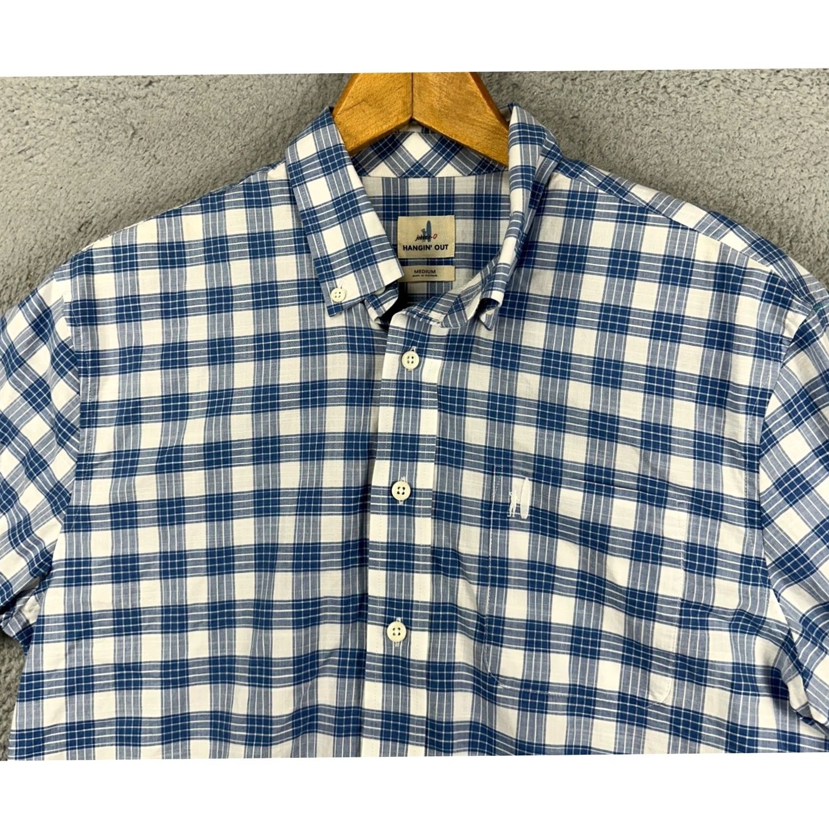 johnnie-O Johnnie-O Hangin Out Mens Button Down Shirt Medium Blue White Plaid Hemp Blend - Size - Pre-Owned Good - Size US M / EU 48-50 / 2 - 2 Thumbnail