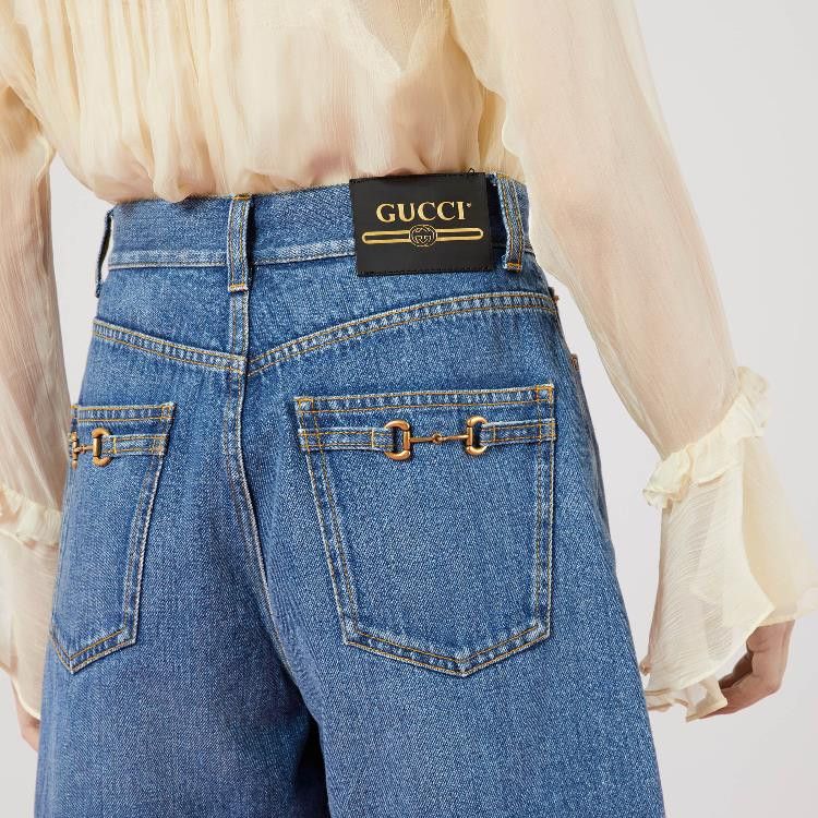 Gucci o1la5ras0526 Denim Shorts With Horsebit Details in Blue Size 23" - 3 Thumbnail