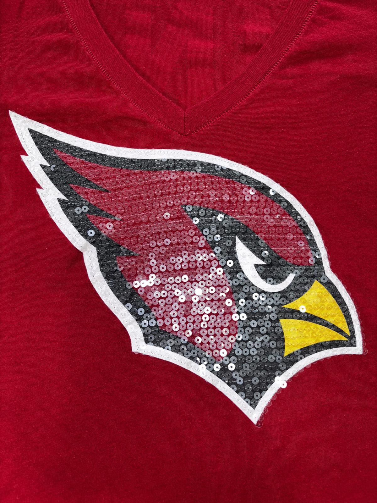 Designer Arizona Cardinals Women's V-Neck Tee - Red with Sequins Size ONE SIZE - 2 Thumbnail