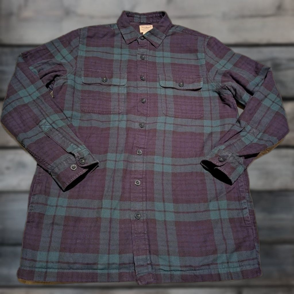 Vintage VINTAGE is not applicable; LL Bean Mens M Tall Fleece-Lined Flannel Button Up Shirt Jacket Buffalo Plaid Green Casual Workwear Size US M / EU 48-50 / 2 - 1 Thumbnail