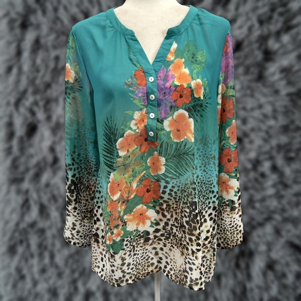 Soft Surroundings Soft Surroundings Floral Sheer Blouse Top Animal Print Tunic M Multicolor Women Long Sleeve Shirt Blouse Tunic Size M / US 6-8 / IT 42-44 - 1 Thumbnail